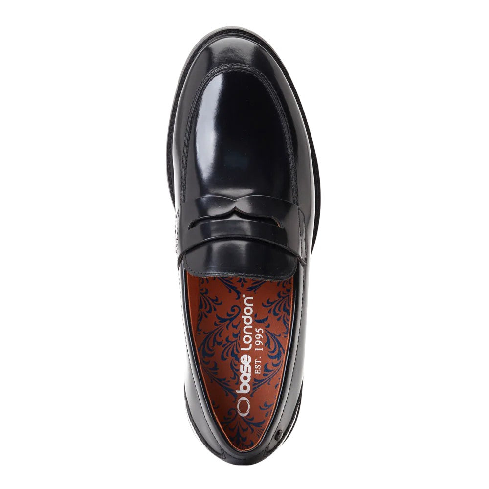 Black - Pack Shot - Base London Mens Sid Leather Penny Loafers