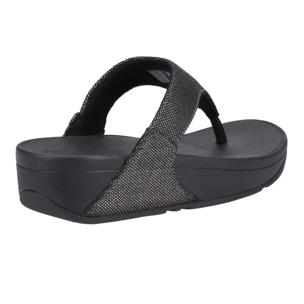 Pewter Black - Back - FitFlop Womens-Ladies Lulu Glitz Leather Toe Post Sandals