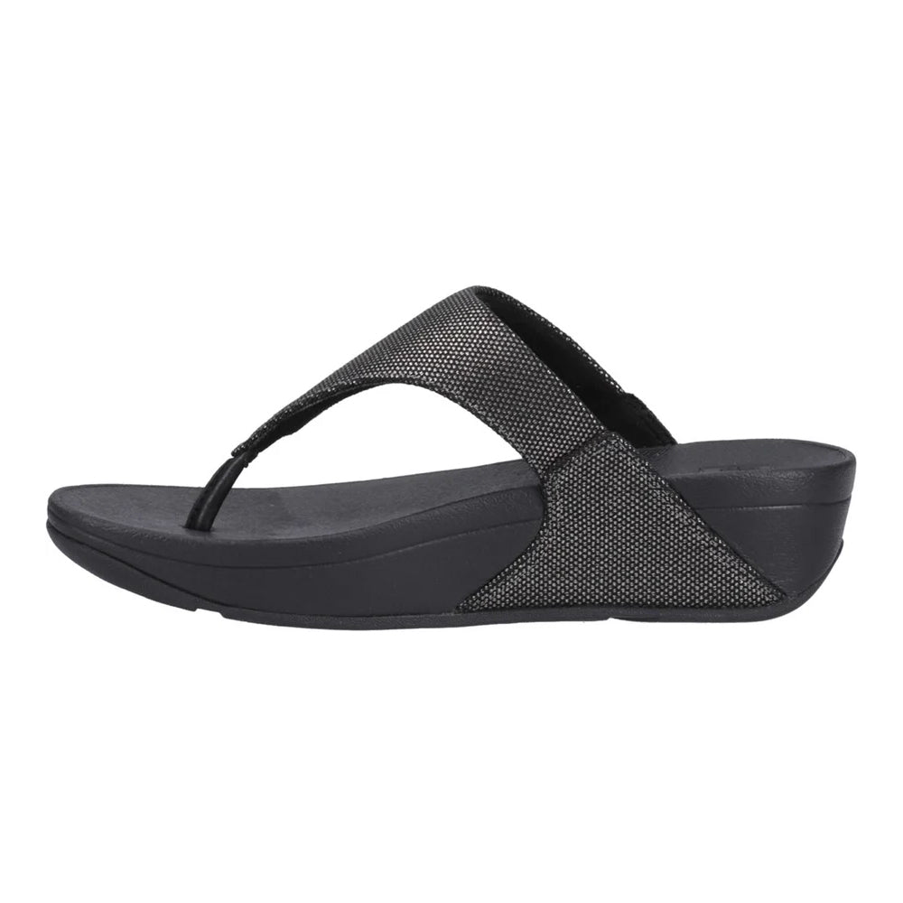 Pewter Black - Side - FitFlop Womens-Ladies Lulu Glitz Leather Toe Post Sandals