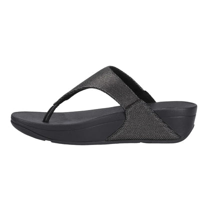 Pewter Black - Side - FitFlop Womens-Ladies Lulu Glitz Leather Toe Post Sandals