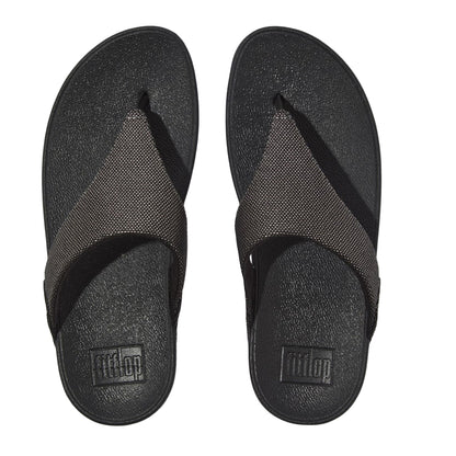 Pewter Black - Pack Shot - FitFlop Womens-Ladies Lulu Glitz Leather Toe Post Sandals