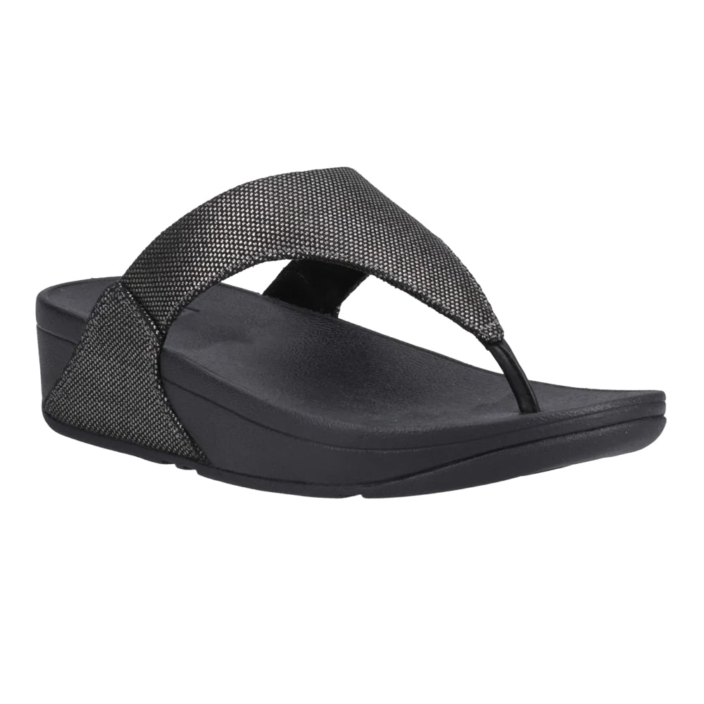 Pewter Black - Front - FitFlop Womens-Ladies Lulu Glitz Leather Toe Post Sandals