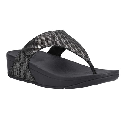 Pewter Black - Front - FitFlop Womens-Ladies Lulu Glitz Leather Toe Post Sandals