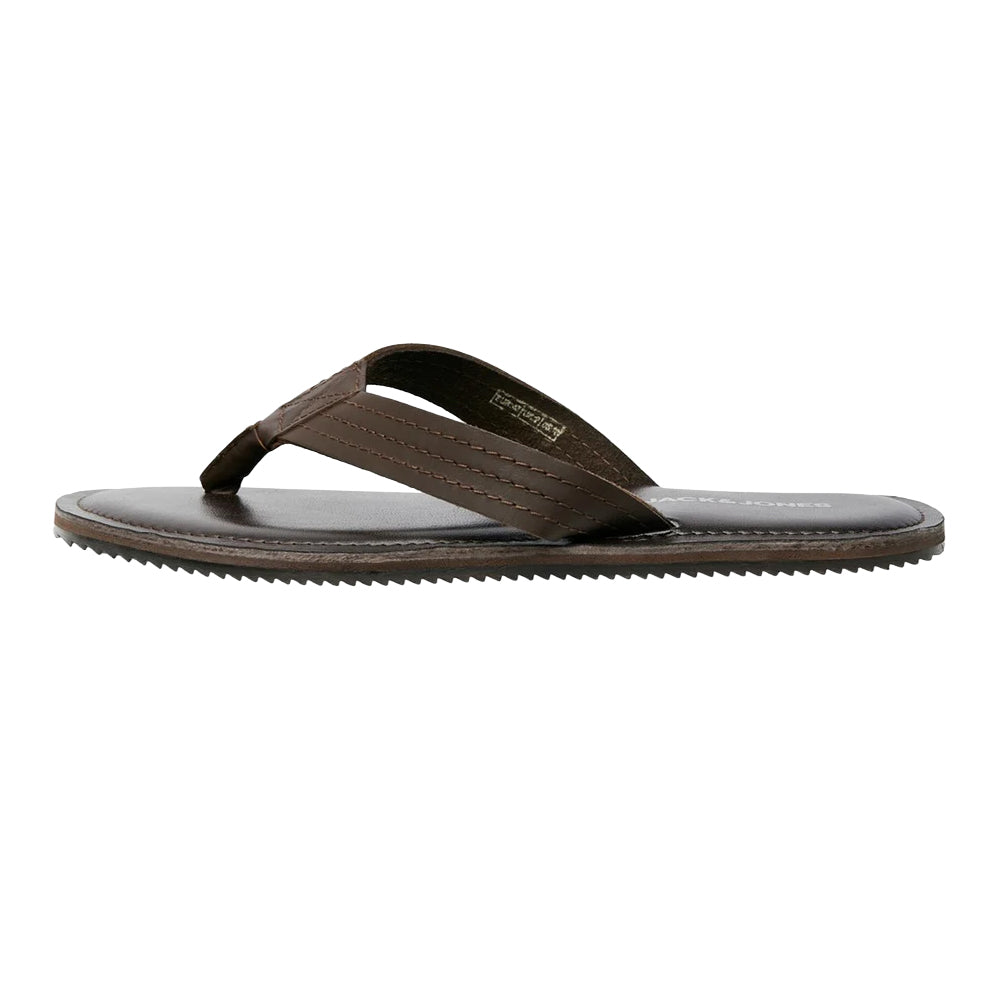 Brown Stone - Side - Jack And Jones Mens Washton Leather Flip Flops