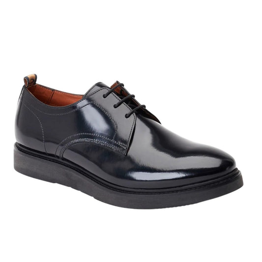 Black - Front - Base London Mens Roly Plain Leather Derby Shoes