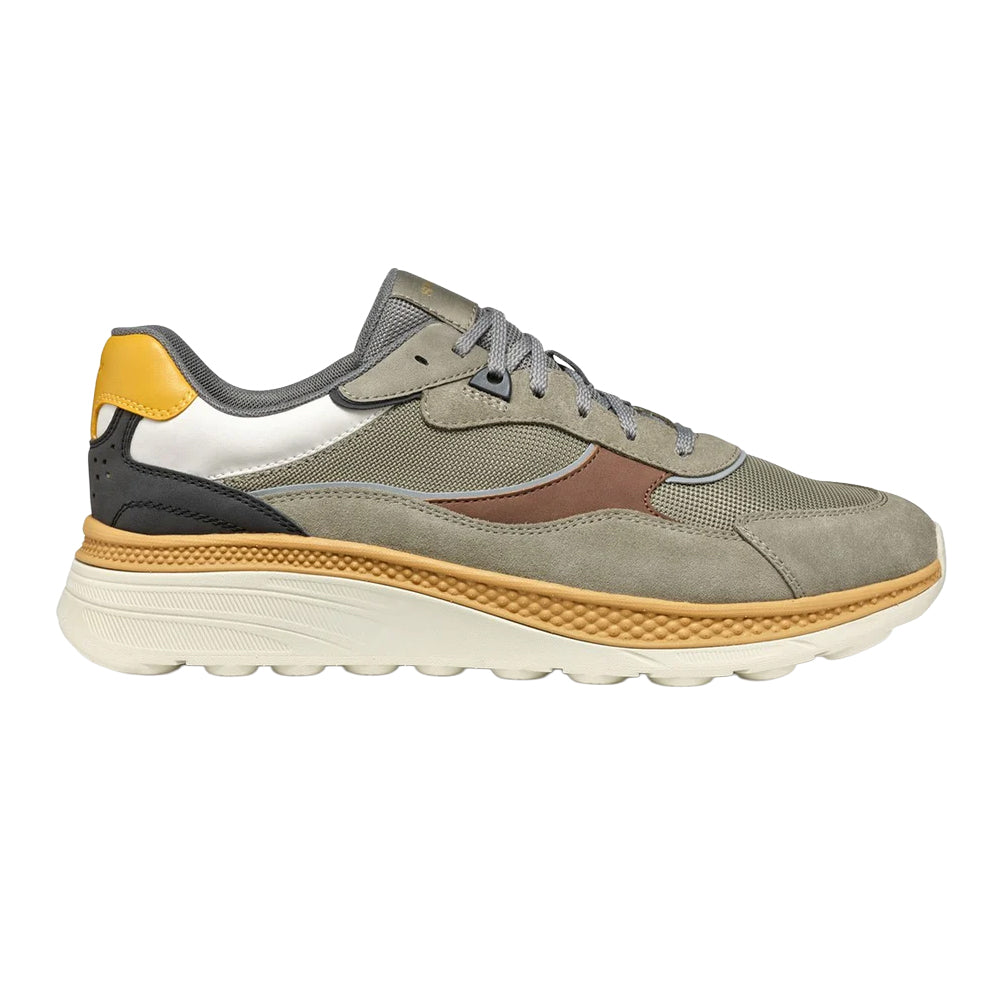 Sage-Brown - Side - Geox Mens U Spherica Actif X1 Suede Trainers