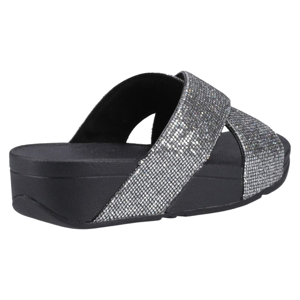 Silver - Back - FitFlop Womens-Ladies Lulu Glitterball Cross Strap Sliders