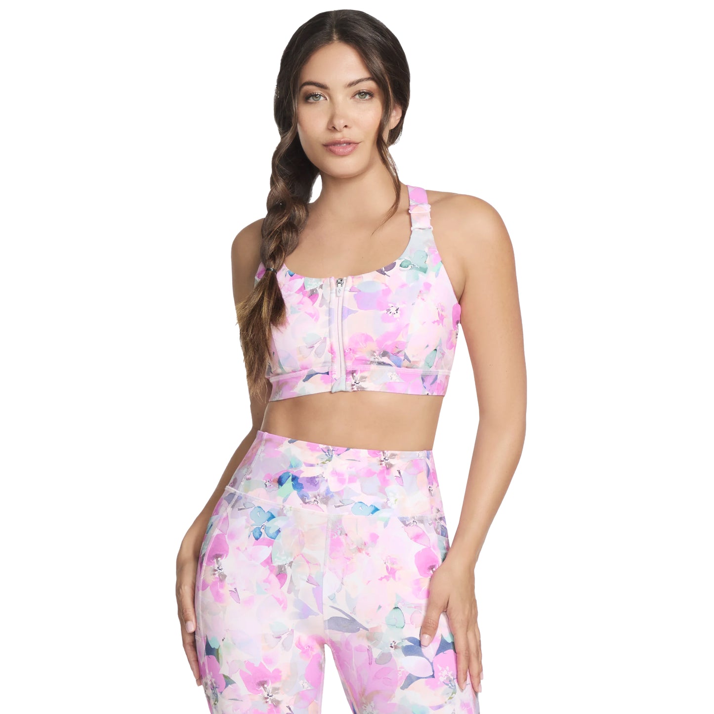 Coral-Multicoloured - Front - Skechers Womens-Ladies GoWalk Seascape Floral Zip Front Bra