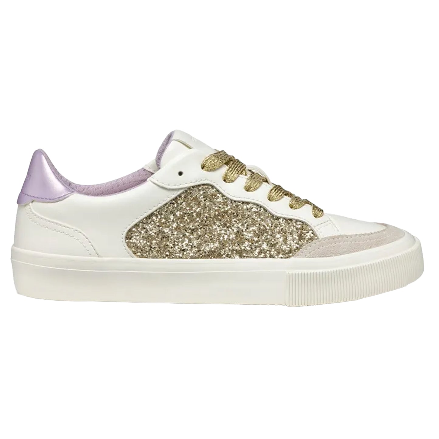 Optic White-Light Gold - Side - Geox Womens-Ladies D Emmeleny Trainers