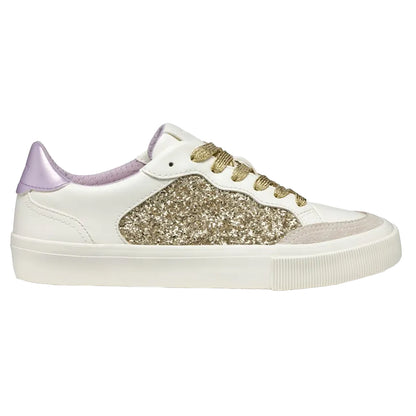 Optic White-Light Gold - Side - Geox Womens-Ladies D Emmeleny Trainers
