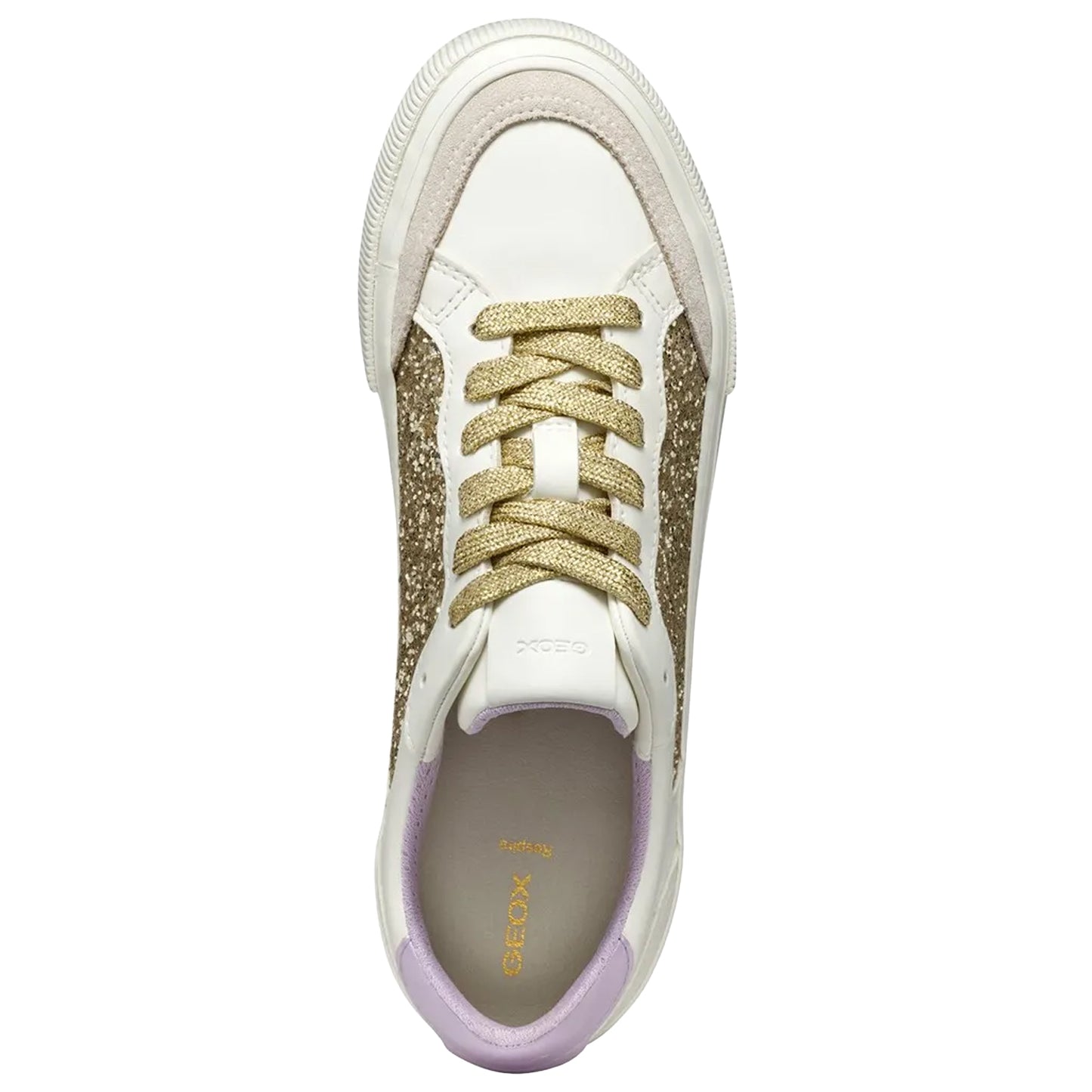 Optic White-Light Gold - Pack Shot - Geox Womens-Ladies D Emmeleny Trainers