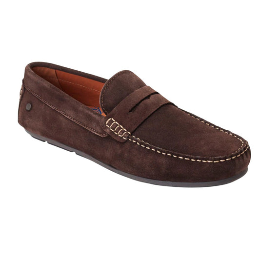 Dark Brown - Front - Base London Mens Collins Driver Suede Loafers