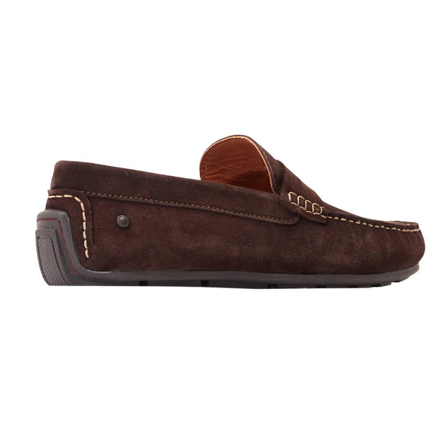 Dark Brown - Back - Base London Mens Collins Driver Suede Loafers