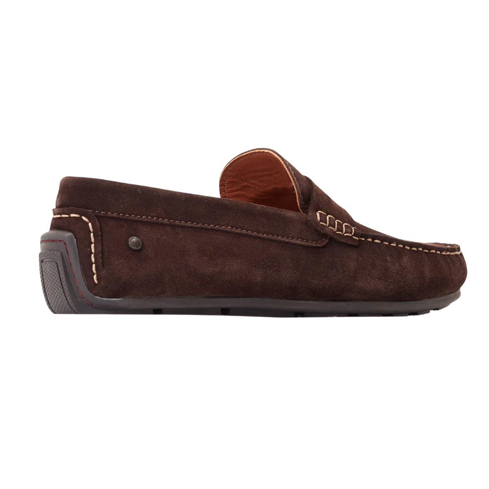 Dark Brown - Back - Base London Mens Collins Driver Suede Loafers
