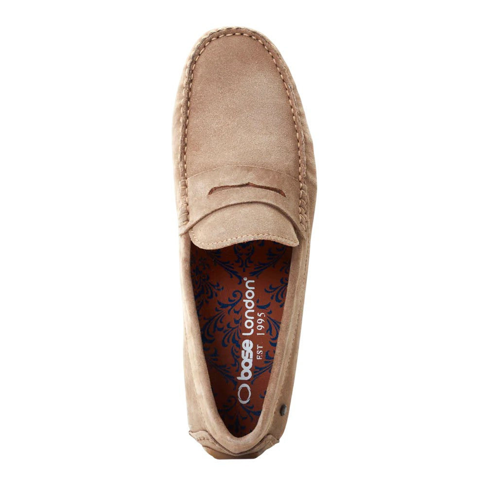 Sand - Pack Shot - Base London Mens Collins Driver Suede Loafers