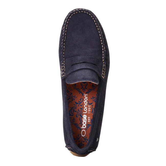 Navy - Pack Shot - Base London Mens Collins Driver Suede Loafers