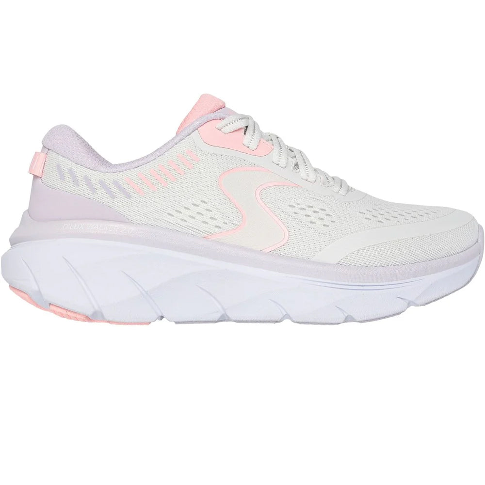 Off White-Pink - Side - Skechers Womens-Ladies D´Lux Walker 2.0 Active Pace Trainers