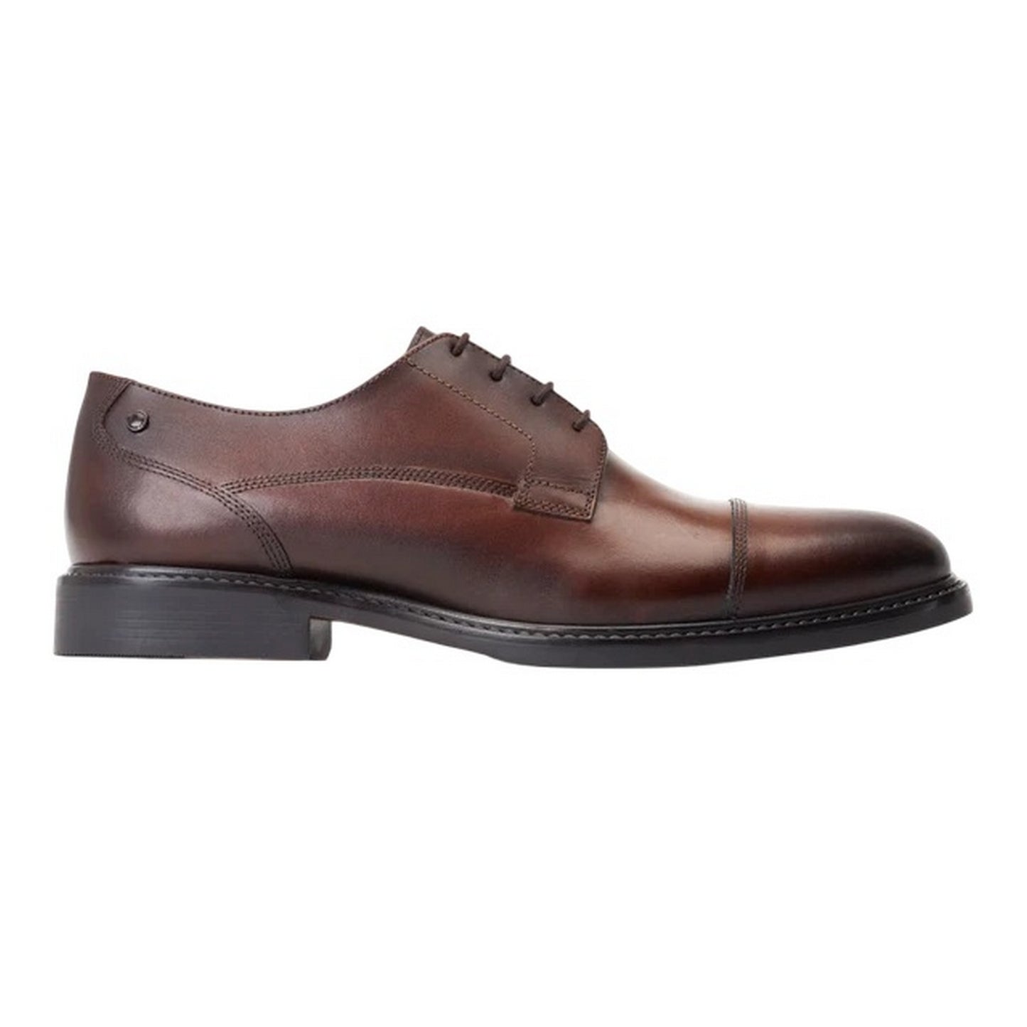 Burnt Brown - Back - Base London Mens Magnus Leather Toe Cap Derby Shoes