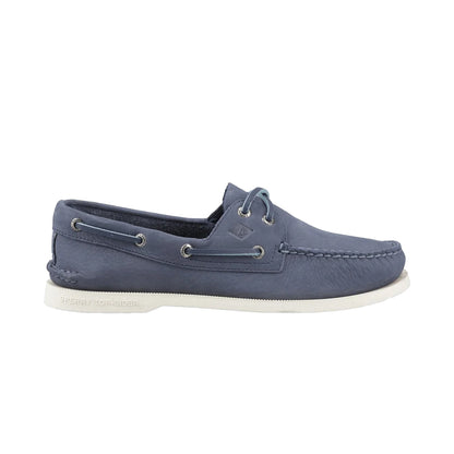 Dark Blue - Side - Sperry Mens Authentic Leather 2 Eyelet Boat Shoes