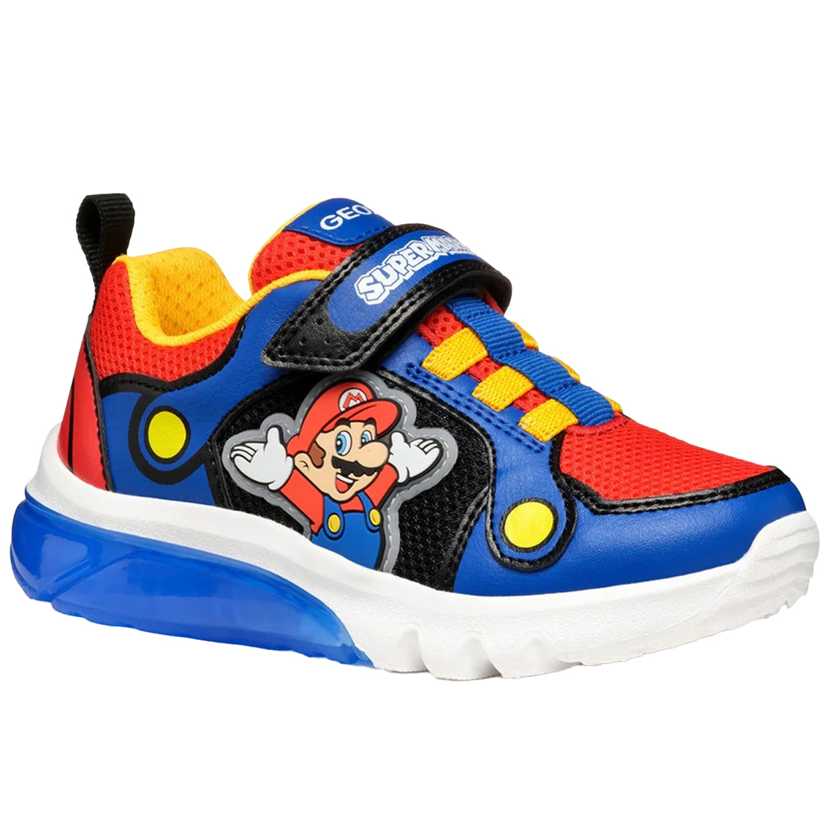 Royal Blue-Red - Front - Geox Boys Ciberdron Super Mario Trainers