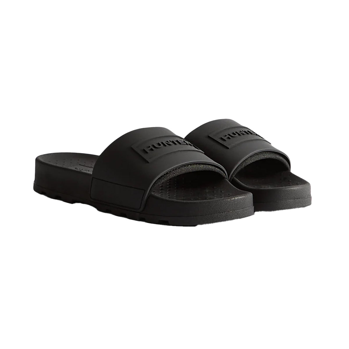 Black - Side - Hunter Womens-Ladies Core Embossed Sliders
