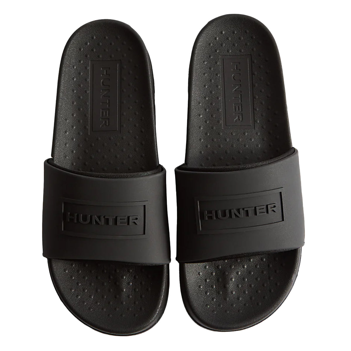 Black - Front - Hunter Womens-Ladies Core Embossed Sliders