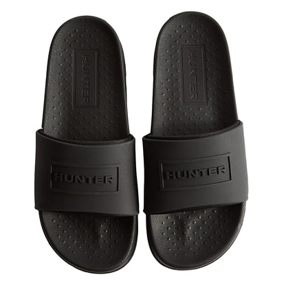 Black - Front - Hunter Womens-Ladies Core Embossed Sliders
