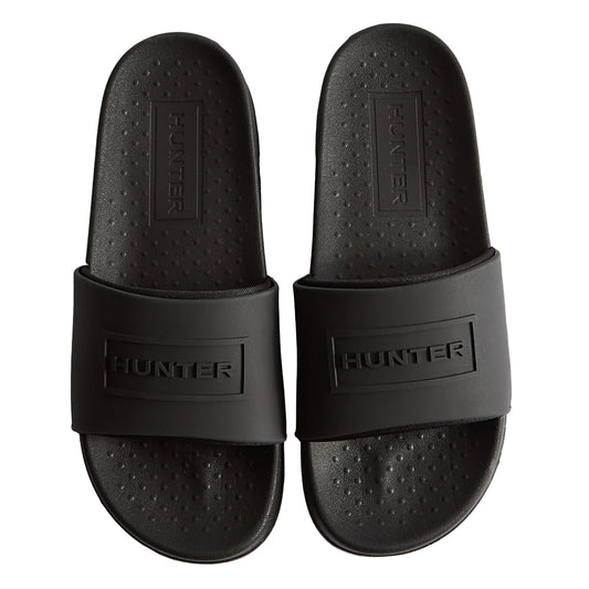 Black - Front - Hunter Womens-Ladies Core Embossed Sliders