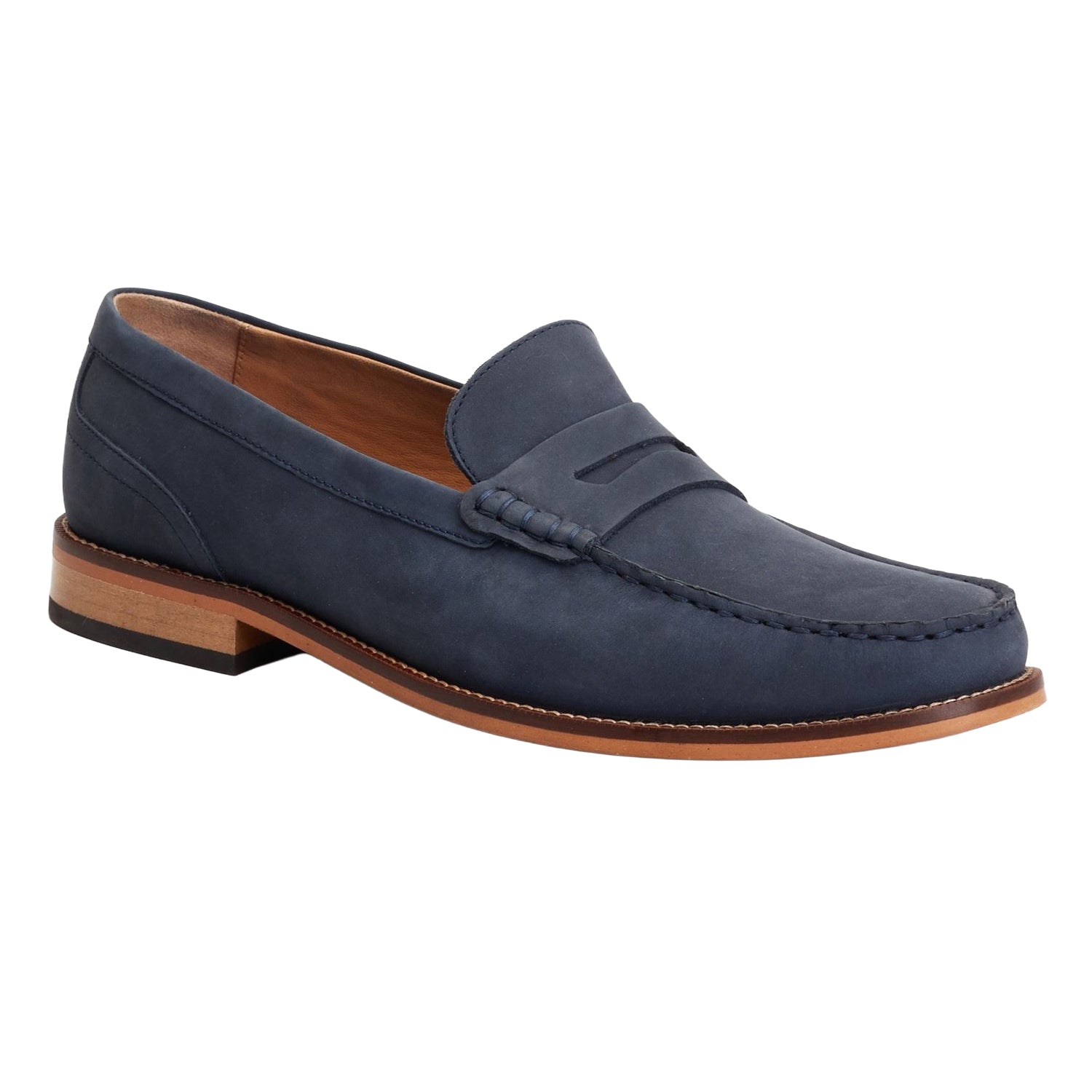 Navy - Front - Base London Mens Garfield Leather Penny Loafers
