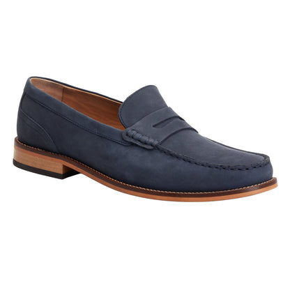 Navy - Front - Base London Mens Garfield Leather Penny Loafers