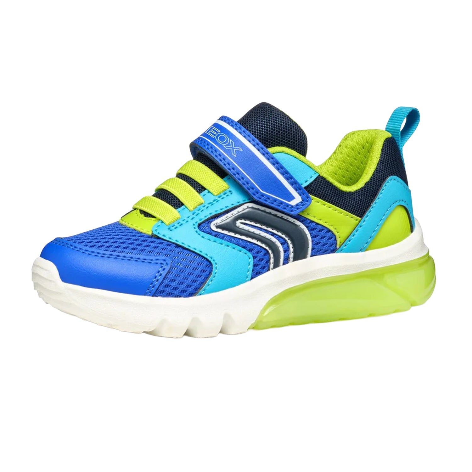 Royal Blue-Lime - Side - Geox Boys Ciberdron Light Up Trainers