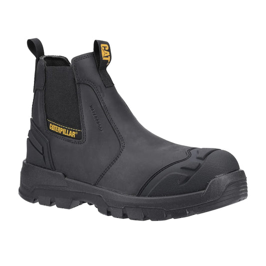Black-Yellow - Front - Caterpillar Mens Striver XL Grain Leather Safety Boots
