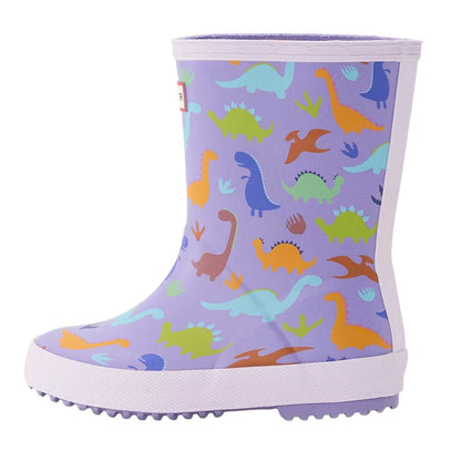 Purple - Side - Hunter Childrens-Kids Dinosaur Wellington Boots