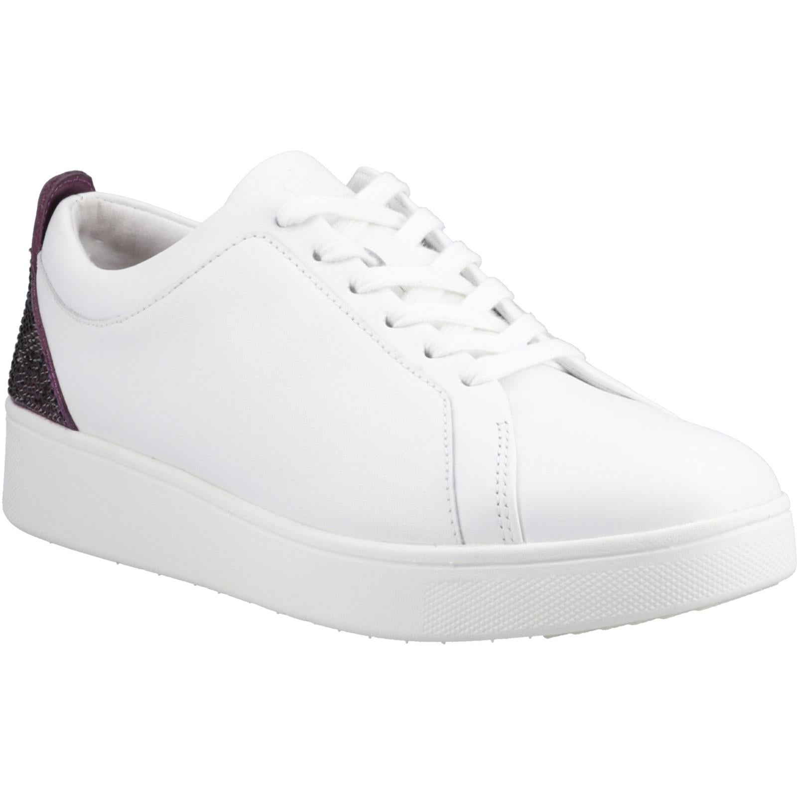 White-Mauve-Wine - Front - FitFlop Womens-Ladies Rally Crystal Leather Trainers