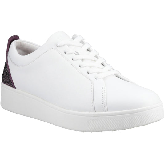 White-Mauve-Wine - Front - FitFlop Womens-Ladies Rally Crystal Leather Trainers