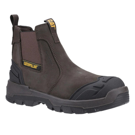 Brown-Yellow - Front - Caterpillar Mens Striver XL Leather Safety Boots