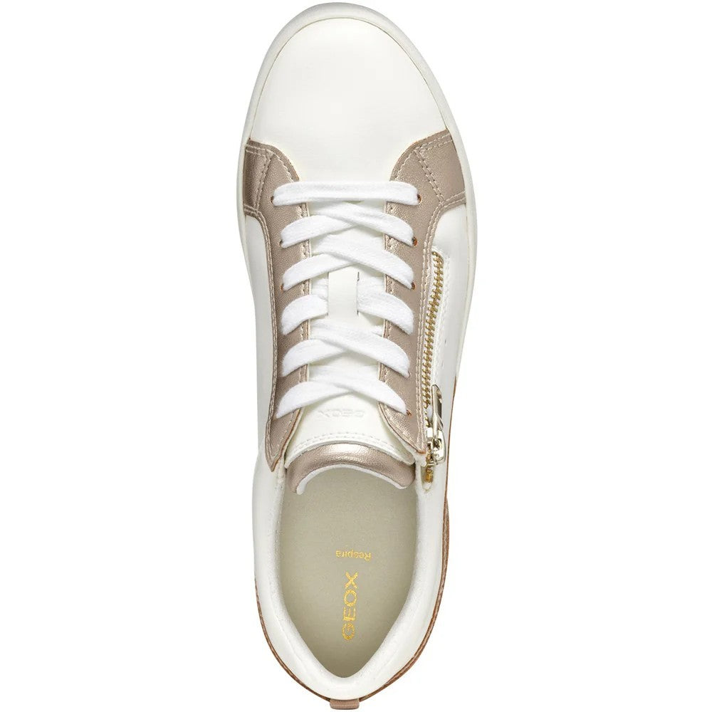 Optic White-Nude - Pack Shot - Geox Womens-Ladies D Blomiee Suede Trainers