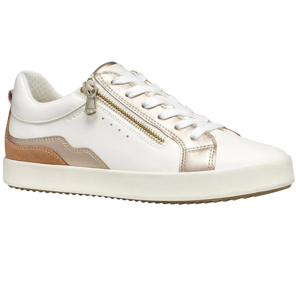 Optic White-Nude - Front - Geox Womens-Ladies D Blomiee Suede Trainers