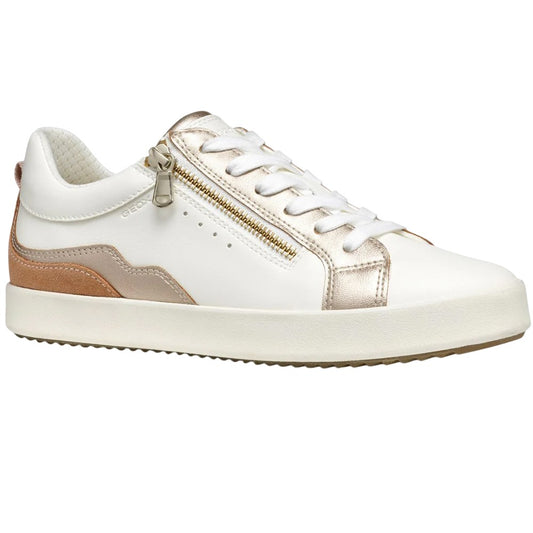Optic White-Nude - Front - Geox Womens-Ladies D Blomiee Suede Trainers