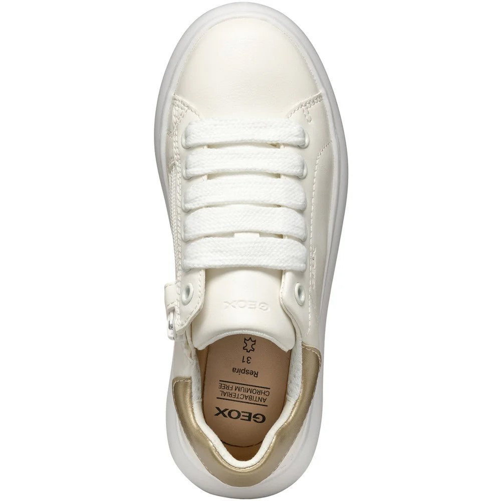 White-Platinum - Pack Shot - Geox Girls Puffypop Trainers