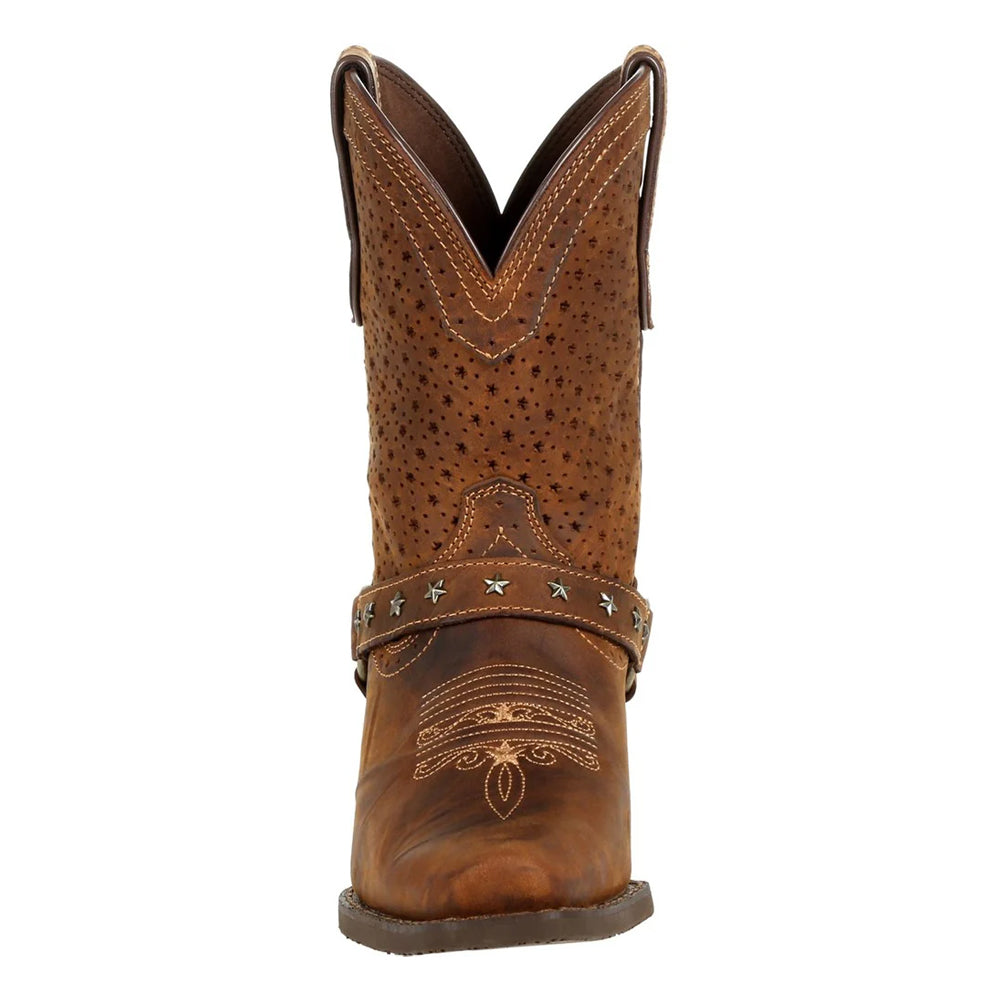 Bomber Brown - Close up - Durango Womens-Ladies Crush Full Grain Leather Shortie Cowboy Boots