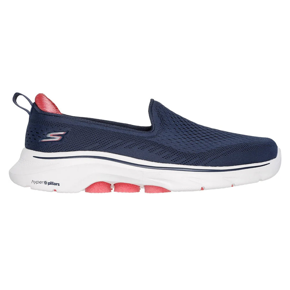 Navy-Coral - Side - Skechers Womens-Ladies Go Walk 7 - Vina Trainers