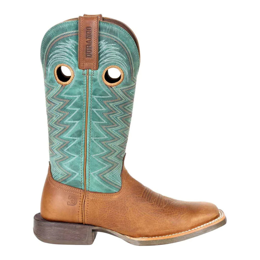 Wheat-Tidal Teal - Side - Durango Womens-Ladies Lady Rebel Pro Full Grain Leather Cowboy Boots