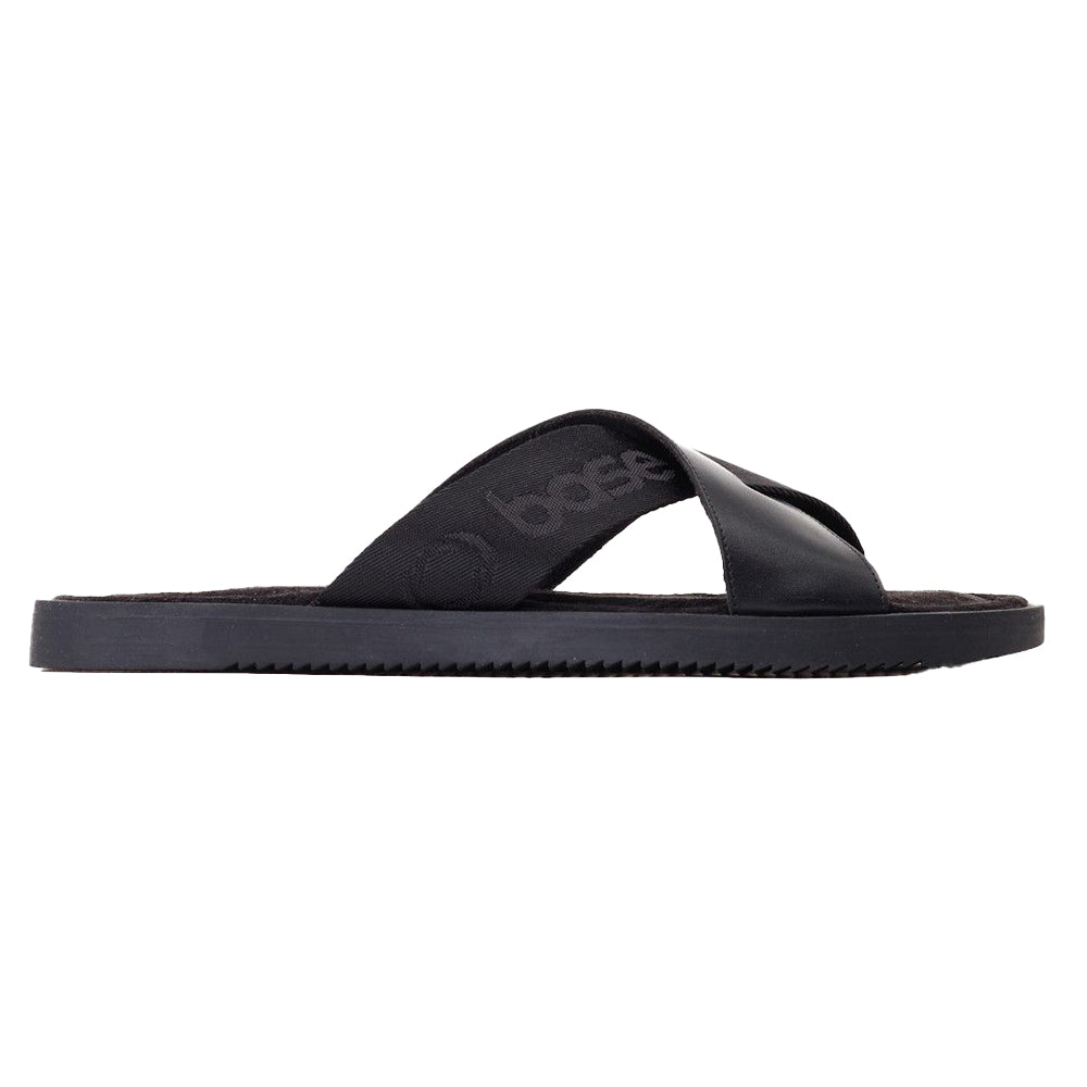 Black - Side - Base London Mens Webb Leather Sliders