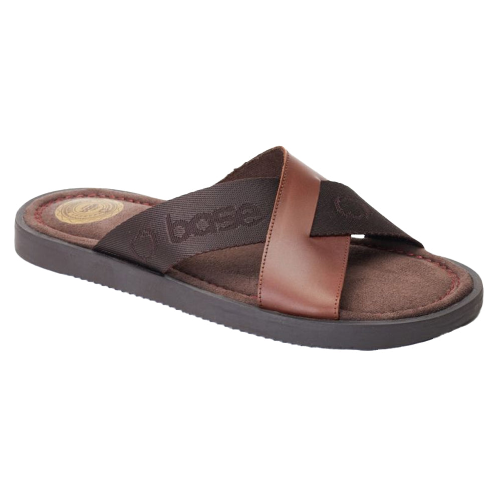 Burnt Brown - Front - Base London Mens Webb Leather Sliders