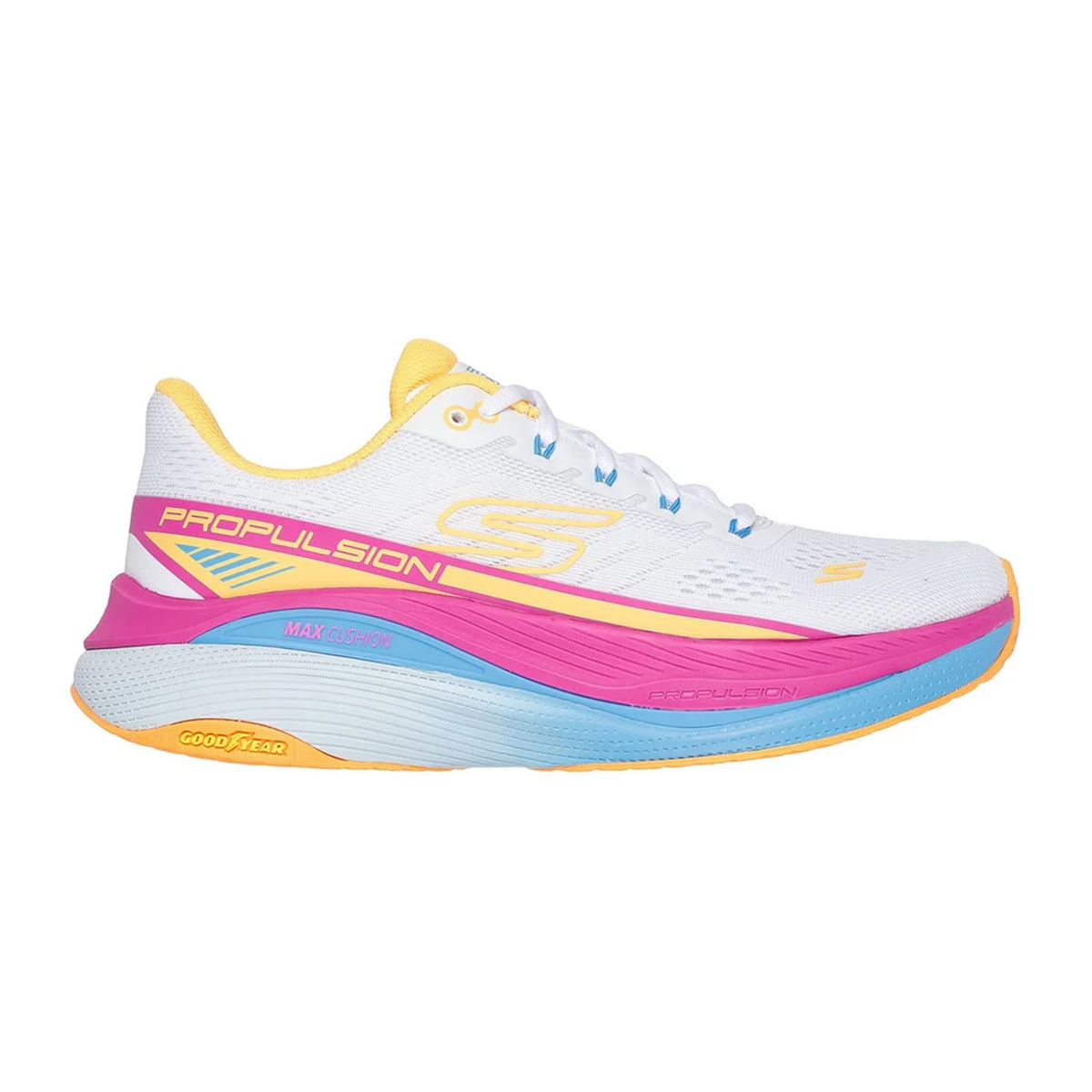 White-Orange - Side - Skechers Womens-Ladies Max Cushioning Propulsion Trainers