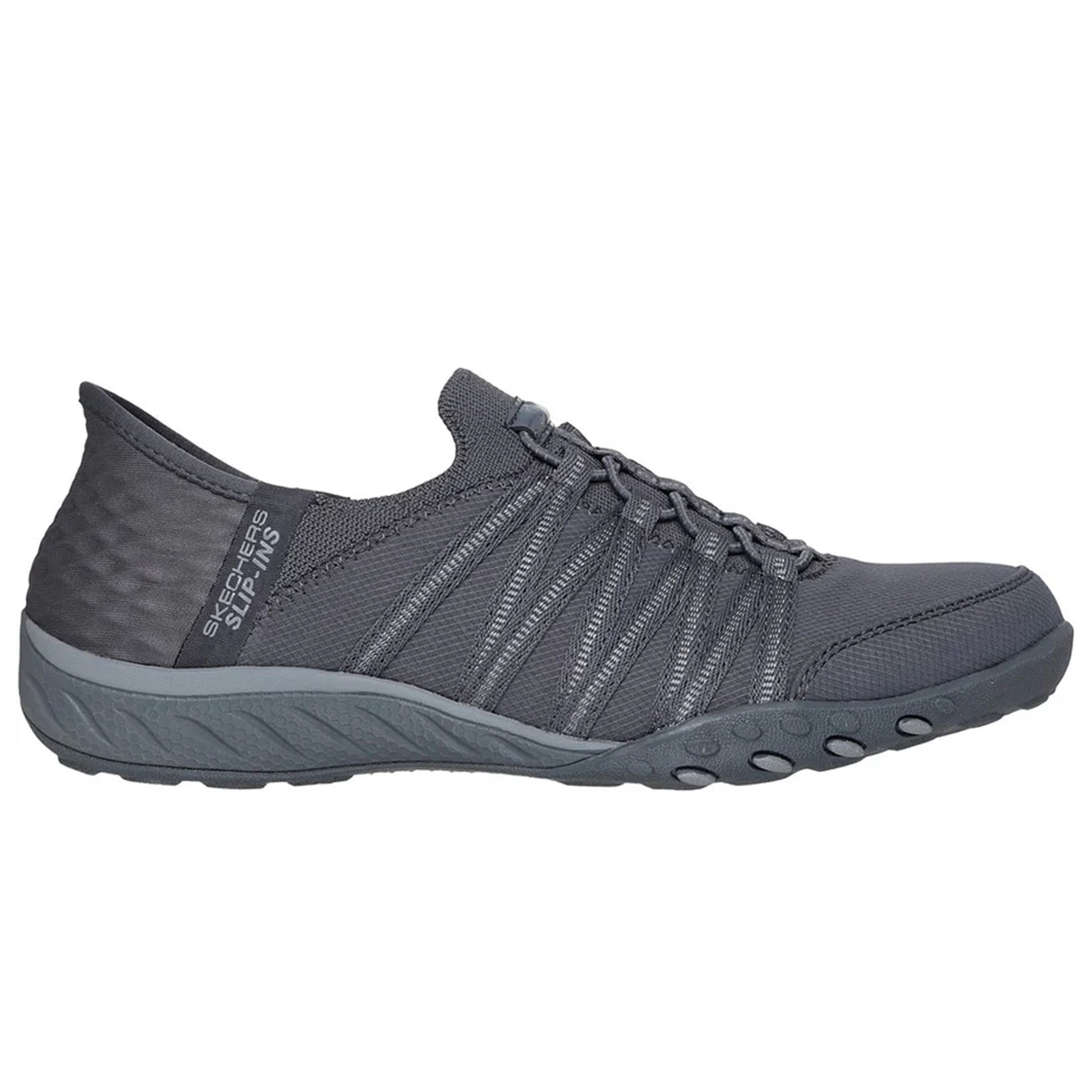 Charcoal - Side - Skechers Womens-Ladies Breathe Easy Roll With Me Trainers