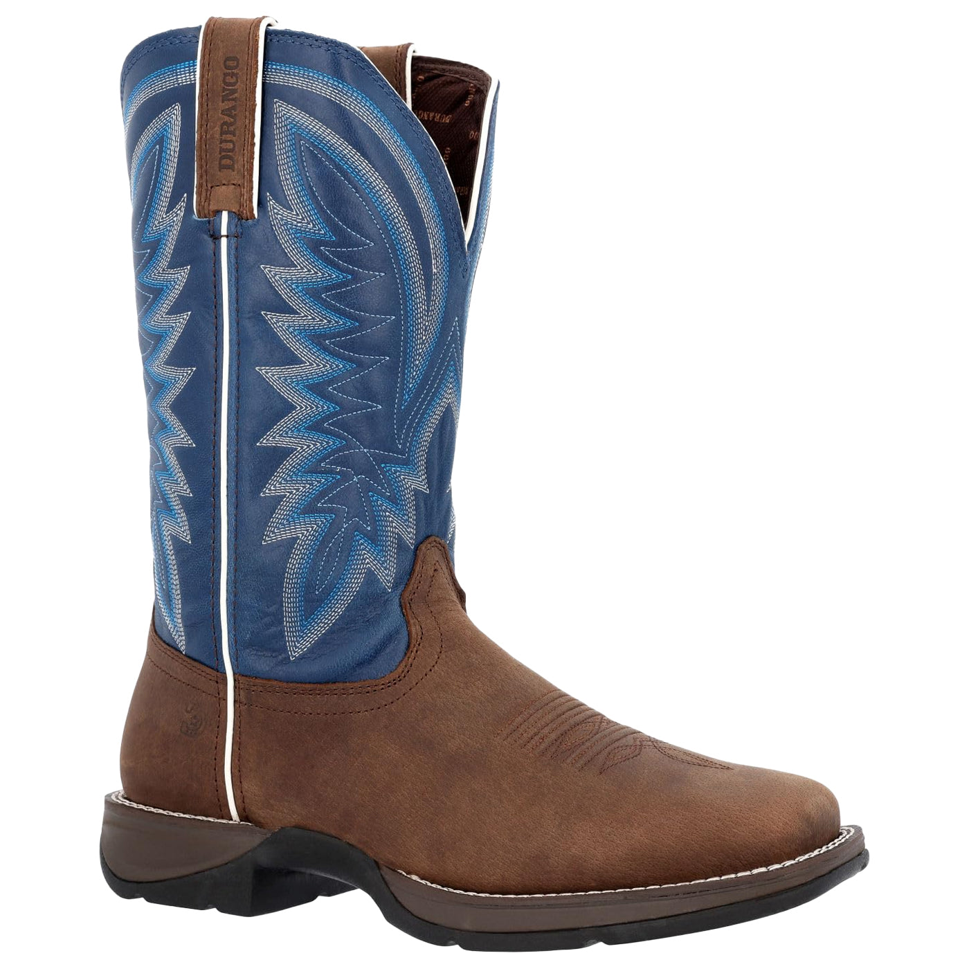 Saddle Brown-Denim Blue - Front - Durango Mens Rebel Full Grain Leather Cowboy Boots