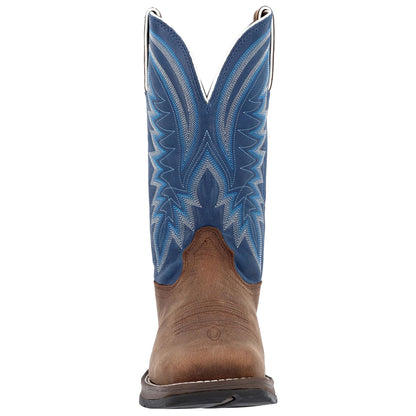 Saddle Brown-Denim Blue - Pack Shot - Durango Mens Rebel Full Grain Leather Cowboy Boots