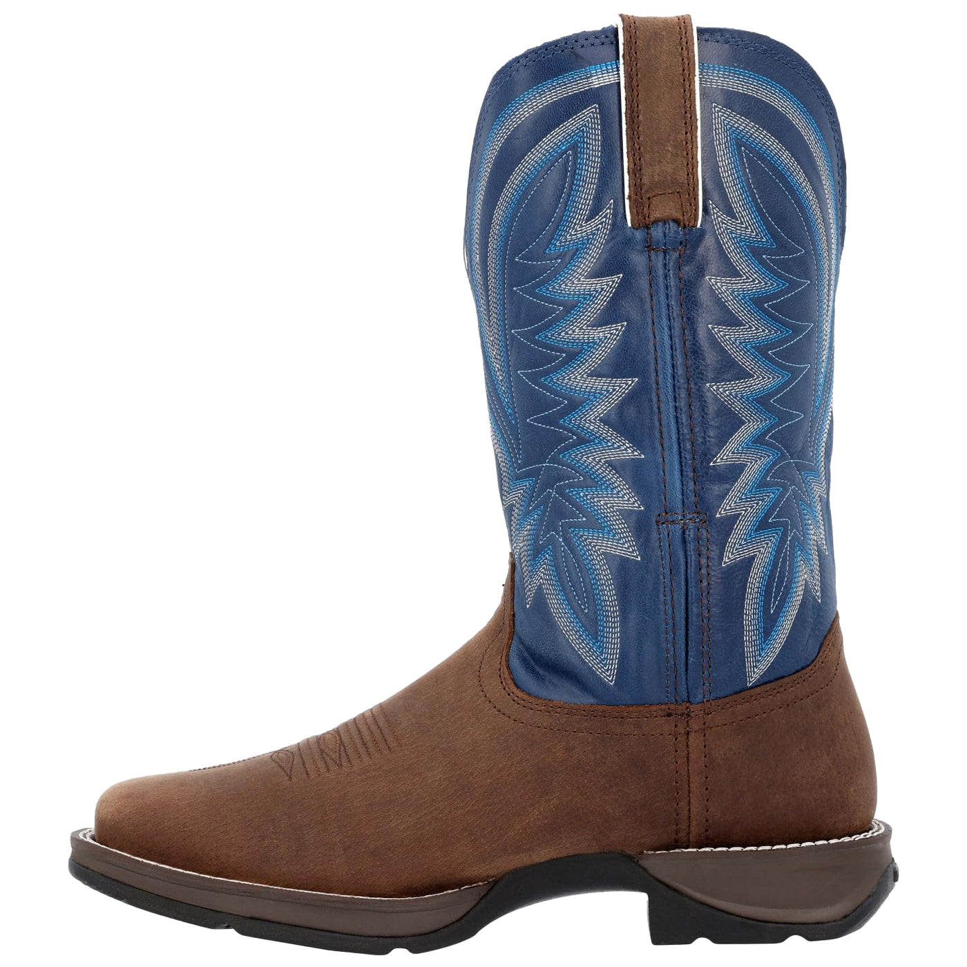 Saddle Brown-Denim Blue - Side - Durango Mens Rebel Full Grain Leather Cowboy Boots